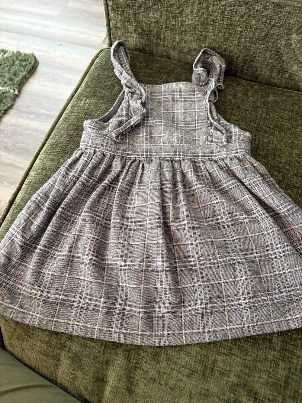 Baby B’giosh Girls Plaid Ruffle Strap Dress in Gray
